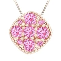 Round Cut Pink Tourmaline Cushion Pendant Necklace 14K Rose Gold Plated