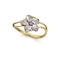 14k Two Tone Gold Plumeria Diamond Ring Size 7.0 Jewelry for Women