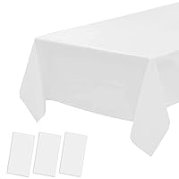 3 Pack Plastic Tablecloths Disposable Plastic Table Covers Table Cloths for BBQ Picnic Birthday Wedding Parties Waterproof TableCloth Oil-proof Table Cloth Light Weight White Table Cover 54 x 108 Inch