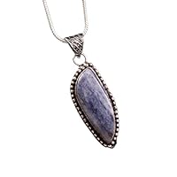 925 Sterling Silver Natural Blue Lapis Lazuli Gemstone Pendant Jewelry