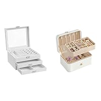 SONGMICS Jewelry Box, Lockable Jewelry Storage Organizer, Jewelry Box, Travel Jewelry Case, 2-Layer Jewelry Holder Organizer UJBC158W01 & UJBC166W01