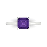 Clara Pucci 1.50 carat Asscher Cut Solitaire Natural Purple Amethyst Proposal Wedding Bridal Anniversary Ring 18K White Gold