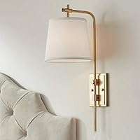 Barnes and Ivy Seline Modern Wall Mounted Lamp Dimmable Warm Gold Metal Plug-in Light Fixture Off White Tapered Drum Shade for Bedroom Bedside House Reading Living Room Home Hallway Dining