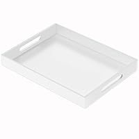 NIUBEE Acrylic Serving Tray 12x16 Inches -Spill Proof- White Decorative Tray Organiser for Ottoman Coffee Table Countertop with Handles