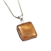 925 Sterling Silver Genuine Square Yellow Gemstone Bezel Setting Pendant With Chain Handmade Jewelry