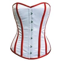 Women’s White Red Satin Gothic Burlesque Bustier Waist Training Overbust Corset Costume Top