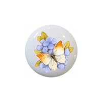 Butterfly on Violets - Flowers Plants - Farm Fresh Knobs Design Ceramic Cabinet Kitchen Bathroom Bedroom Furniture Handles or Pulls w/Glossy Finish - 1.5 x 1.5 Inches
