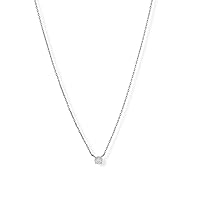 925 Sterling Silver 16 Inch + 2 Inch Rhodium Plated 5mm CZ Necklace 16+2 Inch 5mm Solitaire CZ is Finish Jewelry for Women