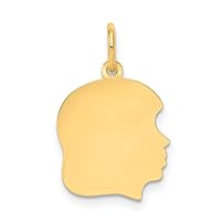 Solid 10K Yellow Gold Plain Medium .013 Gauge Facing Right Girl Head Customize Personalize Engravable Charm Pendant Jewelry Gifts For Women or Men (Length 0.86