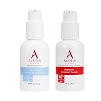 Alpha Skin Care Renewal Serum Concentrated with 14% Glycolic AHA and Alpha Skin Care Essential Facial Moisturizer with Hyaluronic Acid