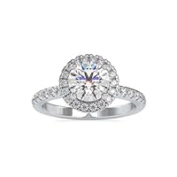 Kiara Gems 3 Carat Round Diamond Moissanite Engagement Rings, Wedding Ring Eternity Band Vintage Solitaire Halo Hidden Prong Setting Silver Jewelry Anniversary Promise Ring Gift