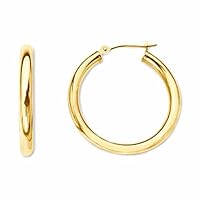 14k REAL Yellow or White or Rose/Pink Gold 2.0MM Thick Classic Polished Round Tube Hoop Earrings Snap Post Closure For Women Secure Click-Top Many Sizes (15mm, 20mm, 25mm, 30mm, 45mm, 50mm, 55mm,60mm)
