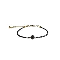 Natural Black Tourmaline 2mm Round Shape Faceted Cut Gemstone Beads 7 Inch Adjustable Gold Plated Clasp Bracelet For Men, Women. Natural Gemstone Stacking Bracelet. | Lcbr_01462