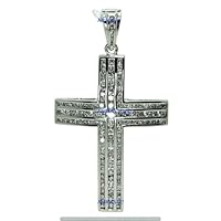 Men's 1.50 CT Round Cut Diamond Cross Pendant Pave Charm 14K White Gold Finish Gift For Men's