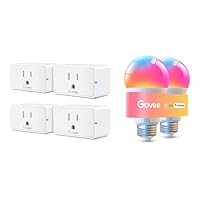 Smart Plug 15A, WiFi Bluetooth Outlets 4 Pack Bundle with Govee Smart 1000LM RGBWW Dimmable Light Bulbs 2 Pack