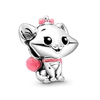 Aristocats Marie Charms 925 Sterling Silver Lovely Cat Bead wih Pink Enamel for Bracelets