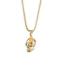 Mens Punk Stainless Steel Chain 3D Skull Pendant Halloween Necklace