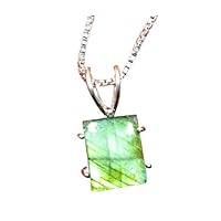 925 Sterling Silver Plated Square Blue And Green Fire Labradorite Pendant Necklace Gift