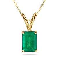 Natural Emerald Cut Emerald Solitaire Pendant in 18K Yellow Gold From 5x3MM - 8x6MM