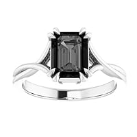 Gothic 1 CT Emerald Shape Black Diamond Engagement Ring 10K White Gold, Solitaire Black Onyx Ring, Double Claw Black Minimalist Ring, Wedding Ring, Bridal Ring