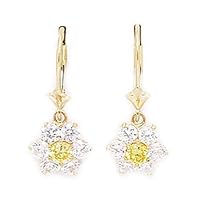 14k Yellow Gold November Yellow CZ Flower Drop Leverback Earrings Measures 25x10mm Jewelry for Women