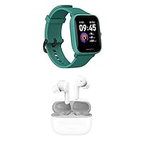 Amazfit Bip U Fitness Smart Watch (Green) + PowerBuds Pro True Wireless Earbuds (White) Bundle, Heart Rate Monitor, Earbuds w/Active Noise Cancellation, Watch has 60+ Sport Modes and Water Resistant