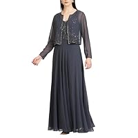 J Kara Women's 2 Piece Set Beaded Long Jacket Dress