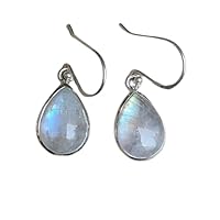 Handmade 925 Sterling Silver Natural Pear Rainbow Moonstone Dangle Earring
