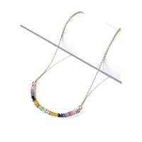 Natural Ruby Emerald Sapphire Necklace 18 Inches With Sterling Silver Chain & Lobster Clasp, Multi Color Necklace