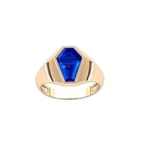5 CT Vintage Coffin Shaped Blue Sapphire Ring For Men Rose Gold Signet Ring Unique Handmade Ring Men Statement Ring Anniversary Unisex Rings