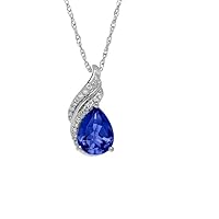 3.25ct Blue Sapphire & Diamond Pendant in 925 Sterling Silver