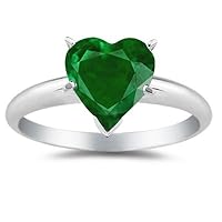 0.20 Cts of 4 mm AAA Heart Natural Emerald Solitaire Ring in 18K White Gold