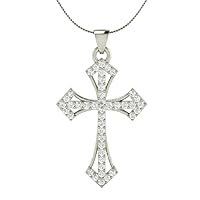 Animas Jewels 1/2 CT Round Cut D/VVS1 Diamond Religious Cross Pendant Necklace Real 925 Sterling Silver 18