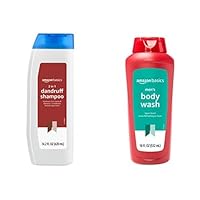 Amazon Basics 2-in-1 Dandruff Shampoo and Conditioner for Men, Smooth Spice Scent, 14.2 Oz & Men's Body Wash, Sport Scent, 18 Fl Oz (Shipped Separately)
