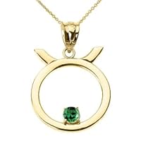 Yellow Gold Taurus Zodiac Sign May Birthstone Pendant Necklace - Gold Purity:: 10K, Pendant/Necklace Option: Pendant With 20