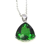 P72020 Classic Mt St Helens Green Helenite May Birthstone Trillion Shape Sterling Silver Pendant