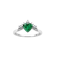 1.5 CT Art Deco Heart Shaped Emerald Engagement Ring 14k White Gold Green Gemstone Wedding Ring For Women Antique Emerald Bridal Anniversary Promise Ring