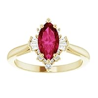 Halo Ruby 1 CT Marquise Ring 14k Gold, Boho Ruby Ring, Cluster Marquise Ruby Engagement Ring, July Birthstone Ring