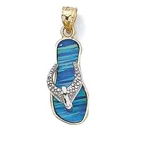 14k Two Tone Gold Blue Simulated Opal Flip Flop Diamond Accent Pendant Necklace Jewelry for Women