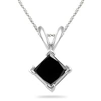 3/4 (0.71-0.80) Cts AA Princess Cut Black Diamond Solitaire Pendant in 18K White Gold