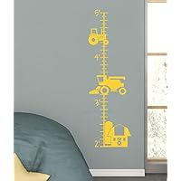Farm Tractor Growth Chart Height Ruler Vinyl Boy Bedroom Décor Wall Stickers Yellow