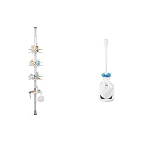OXO Good Grips Quik-Extend Aluminum Pole Shower Caddy and Good Grips Compact Toilet Brush & Canister, White, 6