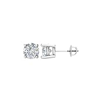 14k White Gold 1 1/2 Ct Round Diamond (SI1/G-H) Threaded Post 4-Prong Stud Earring Pair