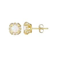 K Gallery 1.00Ctw Round Cut Opal Diamond Cluster Stud Earrings 14K Yellow Gold Finish