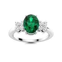 Emerald Oval 7x5mm Side Stone Ring | Sterling Silver 925 With Rhodium Plated | Wedding, Engagement And Anniversary Collection.
