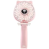 Portable Fans Handheld Fan Portable, Hand Held Personal Fan Rechargeable Battery Operated Powered Cooling Desktop Electric ​with Bas Personal Fans (Color : Pink)