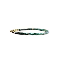 Natural Emerald 3mm Rondelle Shape Faceted Cut Gemstone Beads 7 Inch Silver Plated Clasp Bracelet For Men, Women. Natural Gemstone Link Bracelet. | Lcbr_02521