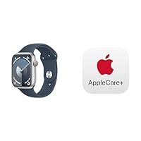 Apple Watch Series 9 [GPS + Cellular 45mm] Smartwatch with Silver Aluminum Case with Storm Blue Sport Band M/L. with AppleCare+ (2 Years)