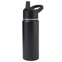 Stainless Steel Water bottle with Straw & Wide Mouth Lid, Wide Rotating Handle, 18oz Double Wall Vacuum Insulated Water Bottle Leak Proof, BPA Free, Keep Cold and Hot, 18oz, Black