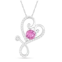 0.50 CT Round Cut Created Pink Sapphire Heart Stethoscope Pendant Necklace 14K White Gold Finish